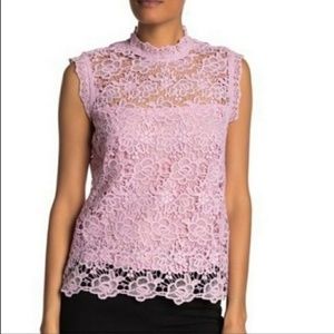Nanette Lepore Sleeveless High Neck Lace Top Sugar Plum Large NWT